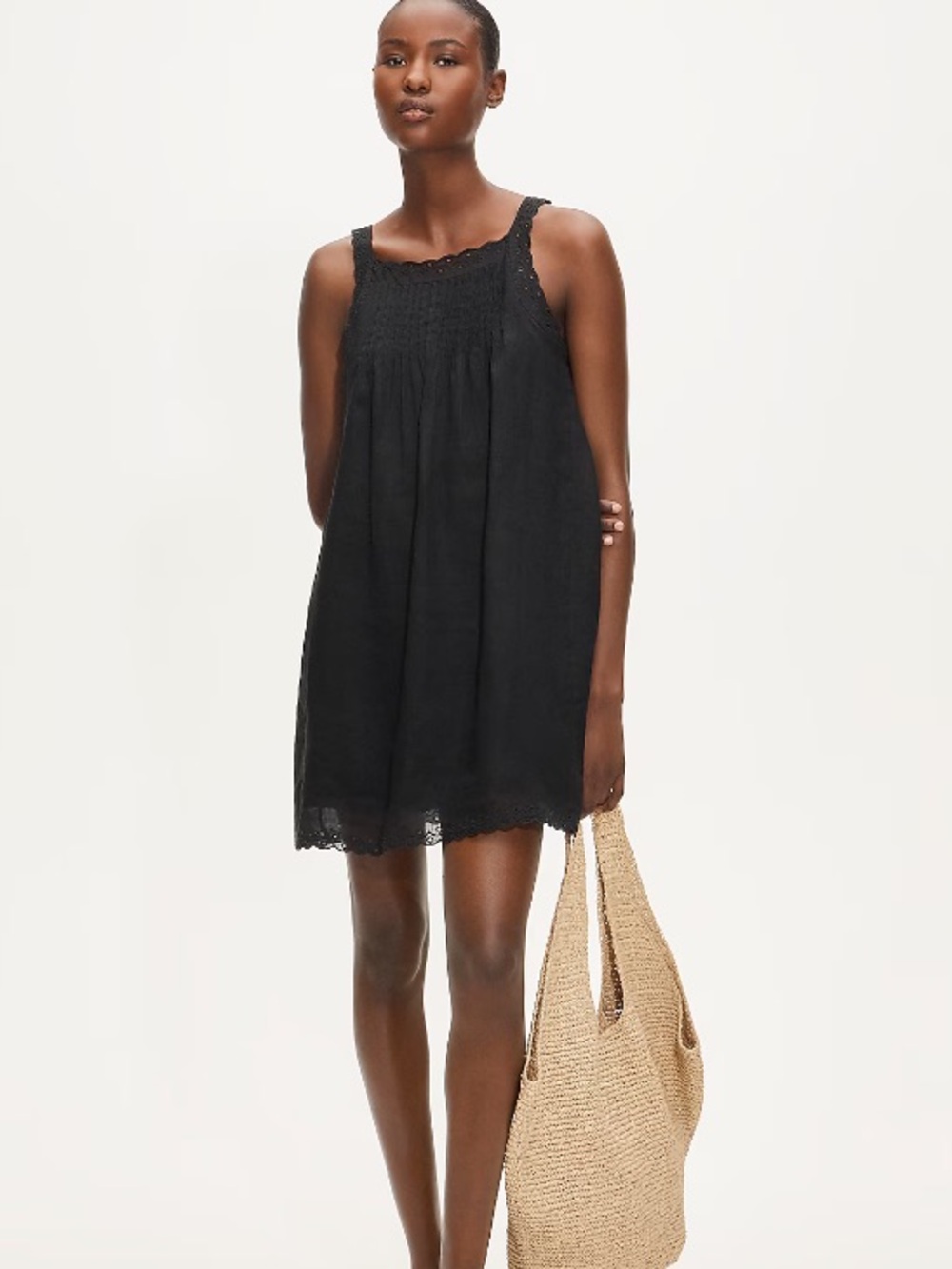 J crew black Scallop-trim mini dress in ramie
